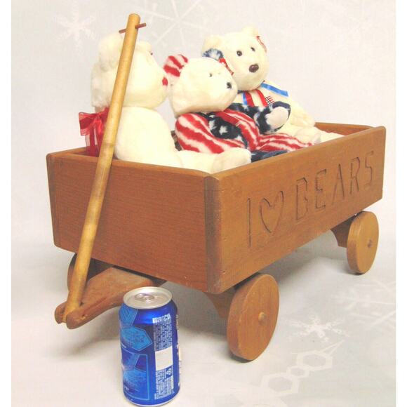 Beanie Buddy Teddy Bear Wooden Wagon Set 4 Pc Set Liberty Spangle Valentino 14" - Picture 4 of 12